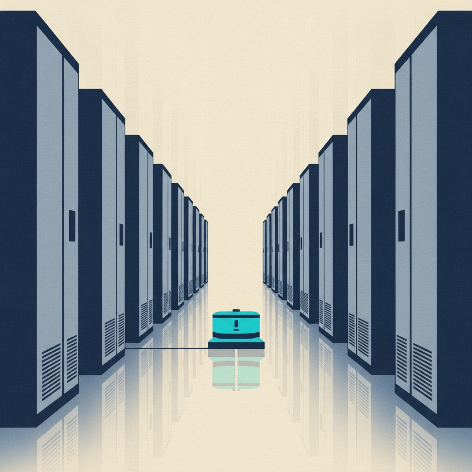 A data hall cold aisle between rows of cabinets