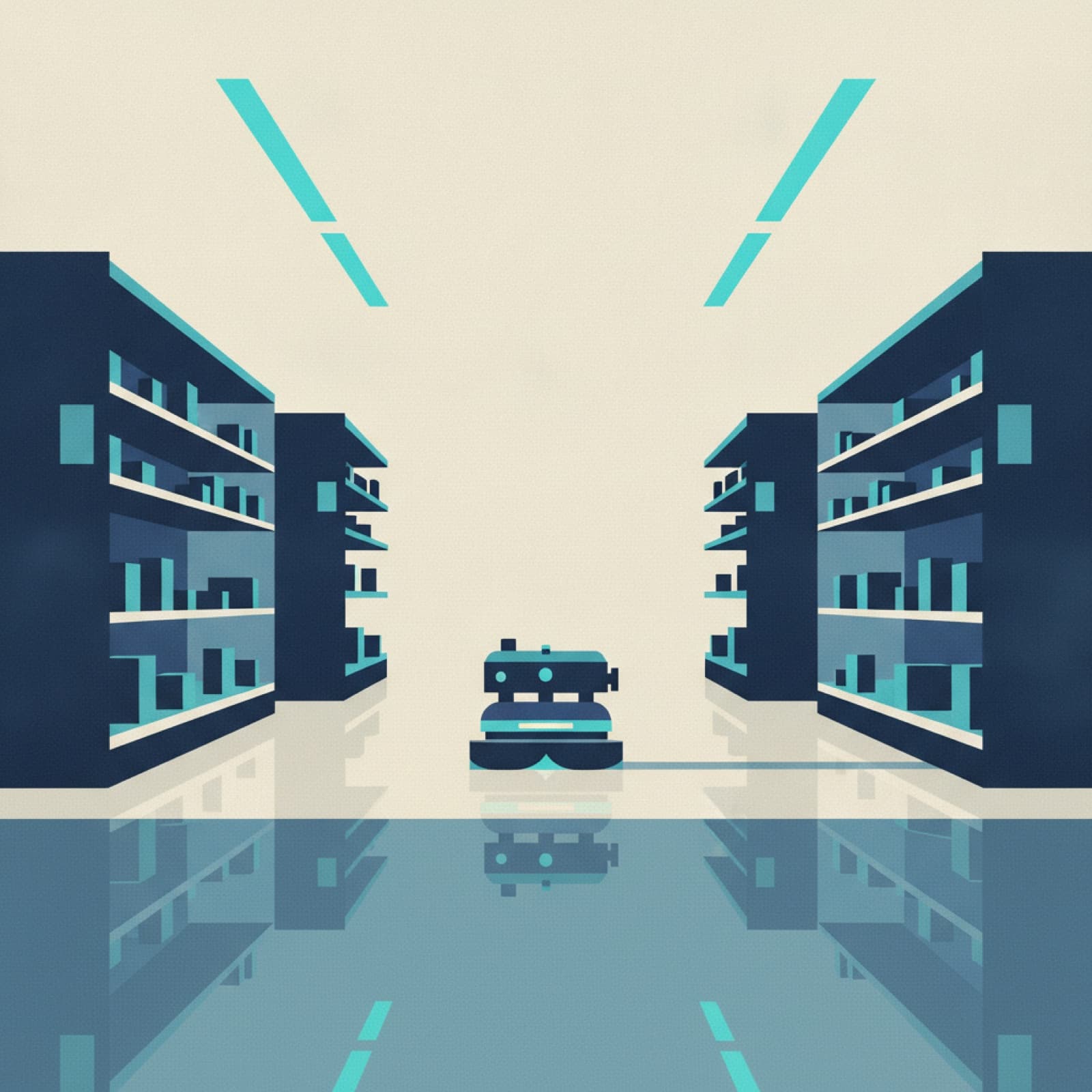 A supermarket aisle cleaned overnight by an autonomous scrubber